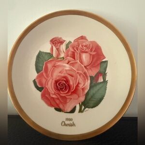 1980 CHERISH American Rose Society Collector
Plate Gold Trim Limited Edition